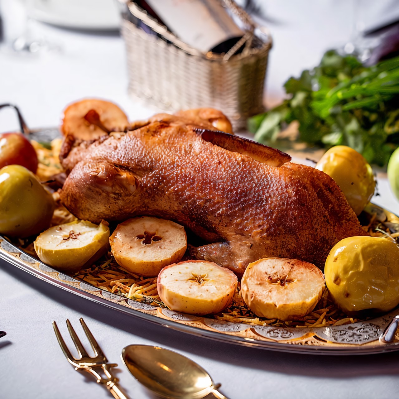 Запеченый гусь с яблоками в духовке